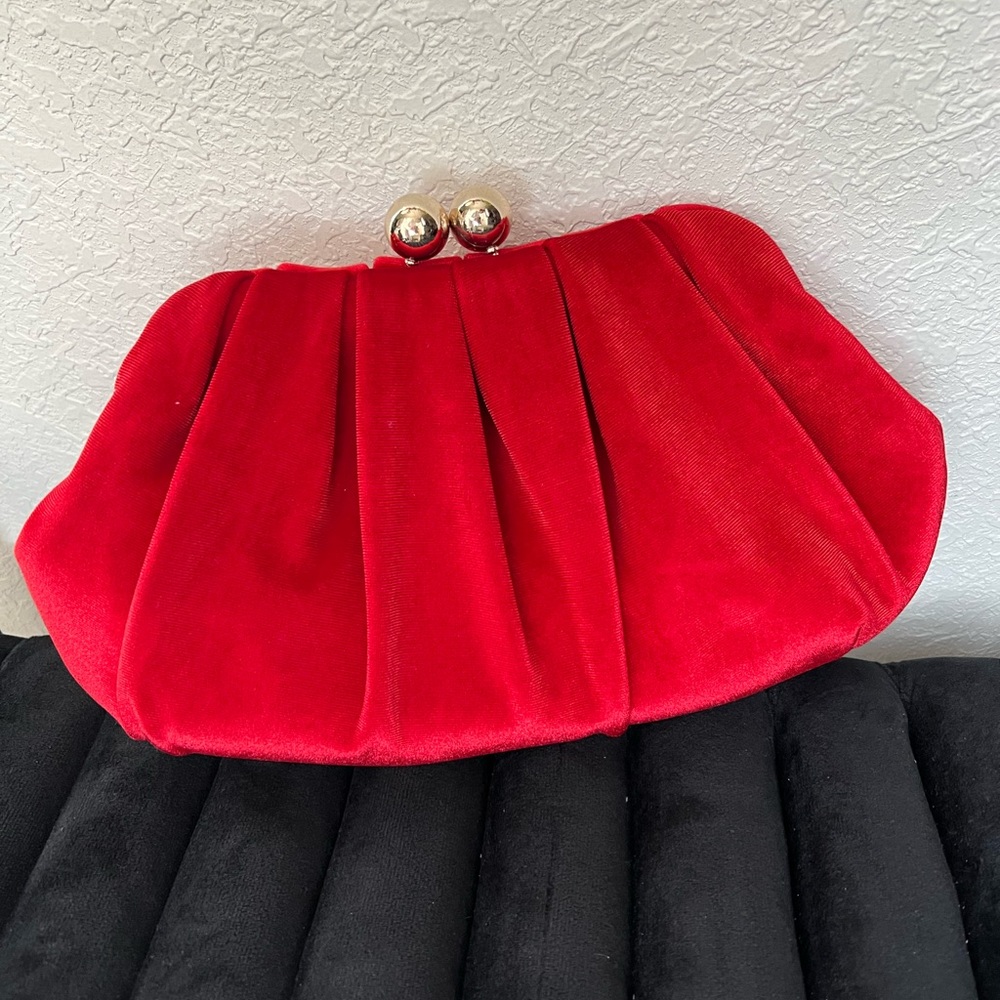 Red Velvet Clutch with gold chain NWT